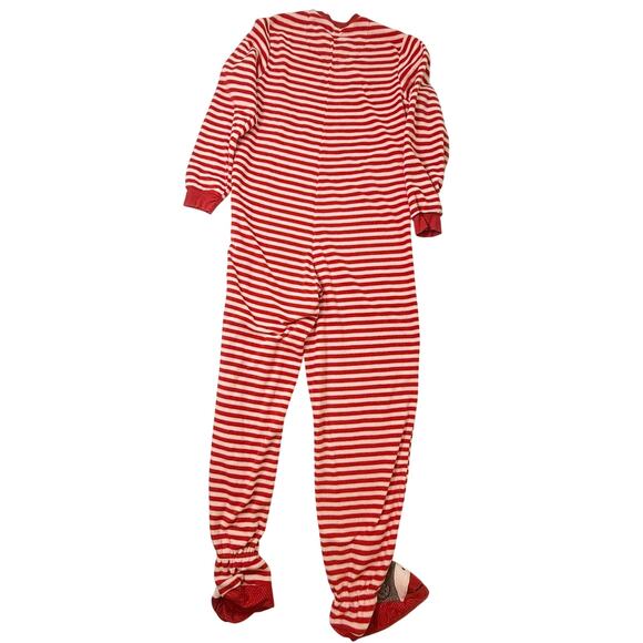 Nick & Nora Sock Monkey Adult Footie One-Piece Pajama Red White Stripe Size S - Picture 2 of 12